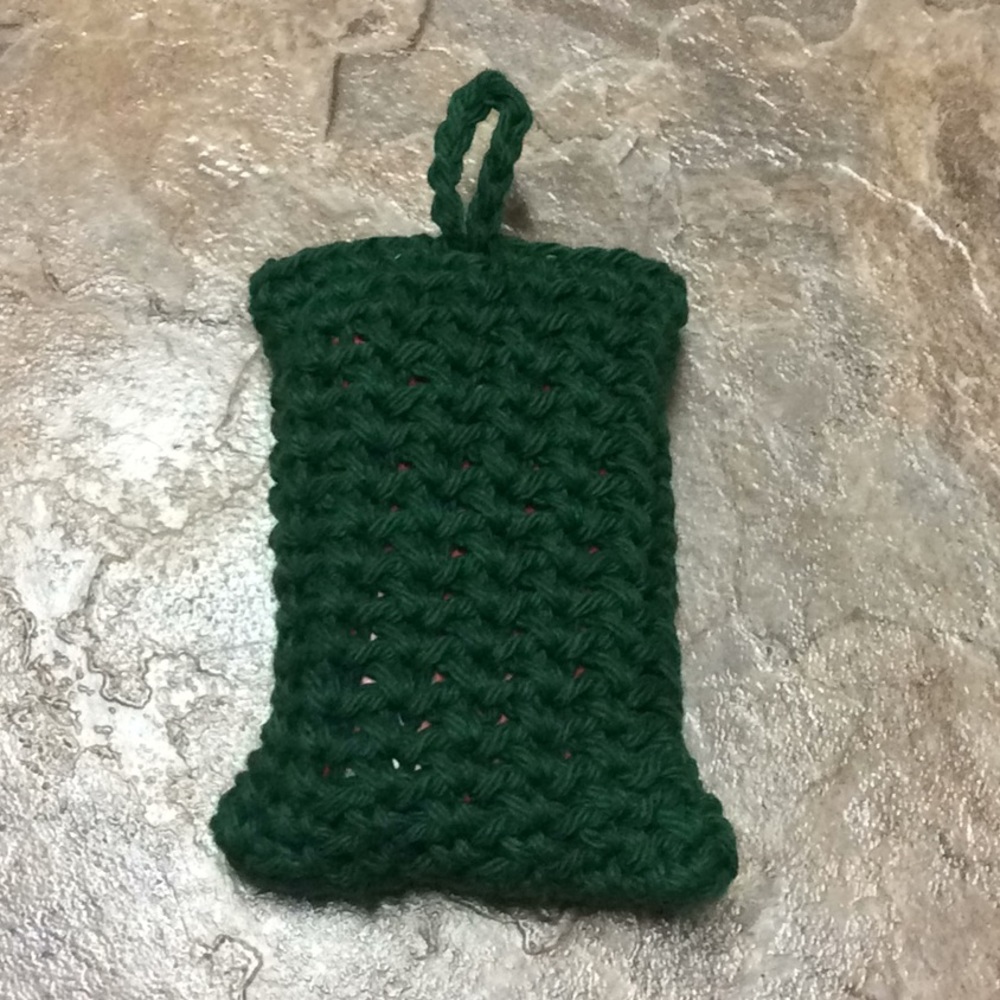 Green exfoliating soap saver bag crocheted